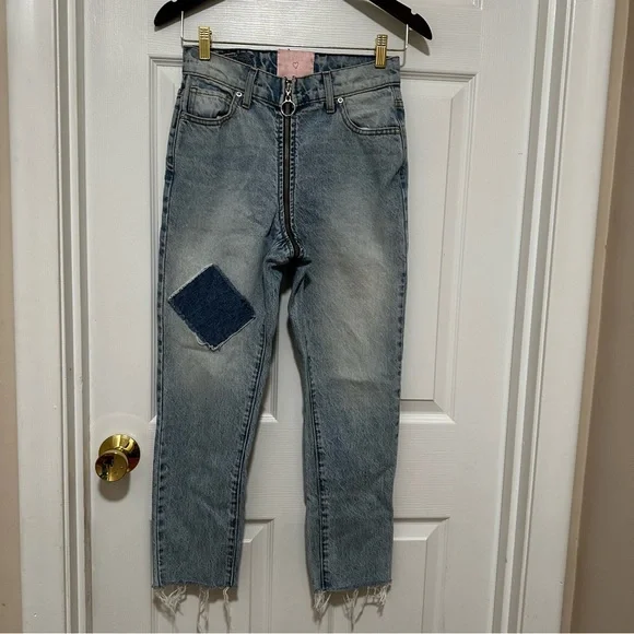 REVICE Denim Blue Ankle Cropped Jeans with Distressed Hem Size 26 Made in USA - Picture 14 of 16